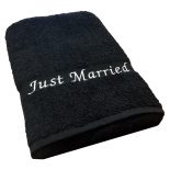 just married beach towel black