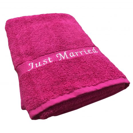 just married towel fuchsia